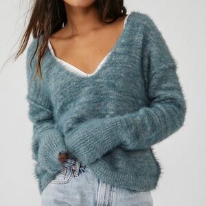 Free People Blue V-Neck Sweater